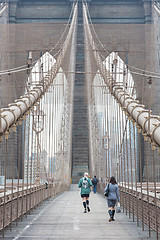 Image showing Brooklyn bridge at sunset, New York City.