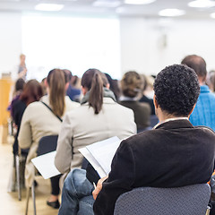 Image showing Woman giving presentation on business conference.