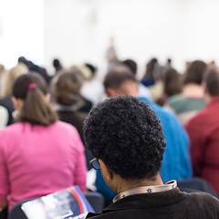 Image showing Woman giving presentation on business conference.