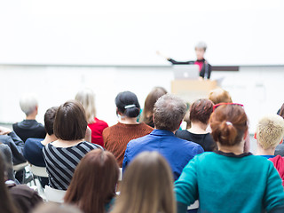 Image showing Woman giving presentation on business conference.