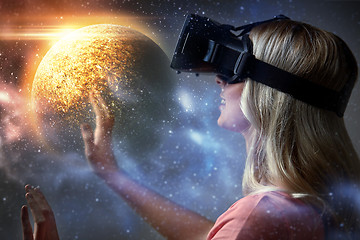 Image showing woman in virtual reality headset or 3d glasses