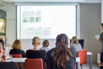 Image showing Woman giving presentation on business conference.