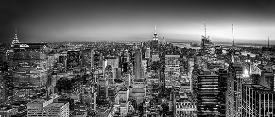 Image showing New York City skyline with urban skyscrapers at dusk, USA.