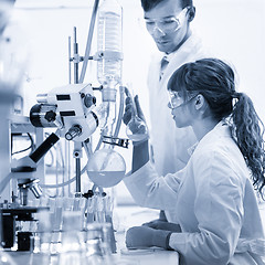 Image showing Young chemists researching in life science laboratory.