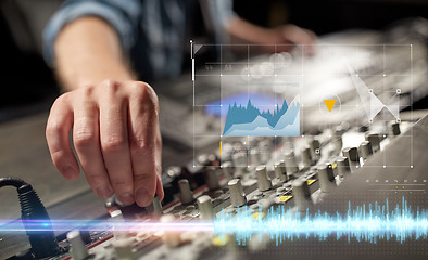 Image showing hands on mixing console at sound recording studio