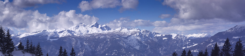 Image showing High mountains under snow in the winter Panorama landscape