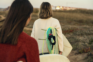 Image showing Surfer girls