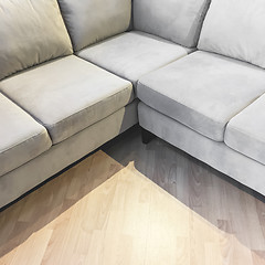 Image showing Corner gray velvet sofa