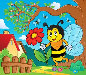 Image showing Happy bee holding flower theme 2