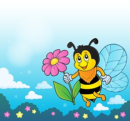 Image showing Happy bee holding flower theme 4