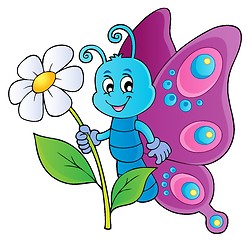 Image showing Happy butterfly holding flower theme 1