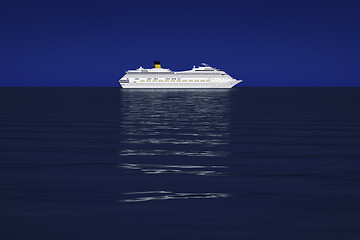 Image showing a bright white cruise ship in front of the dark blue sky