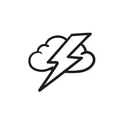 Image showing Cloud and lightning bolt sketch icon.