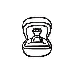 Image showing Wedding ring in gift box sketch icon.