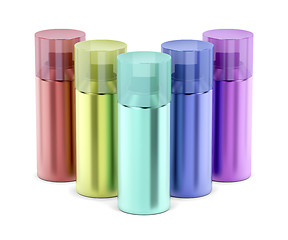 Image showing Multicolored aerosol spray cans