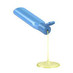 Image showing Pouring cosmetic liquid from the bottle