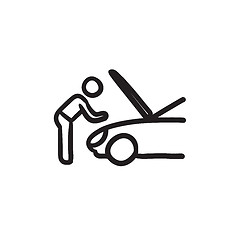 Image showing Man fixing car sketch icon.