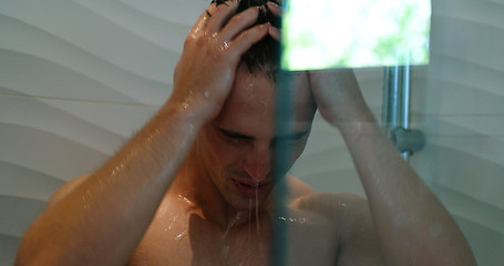 Image showing Man Under Shower