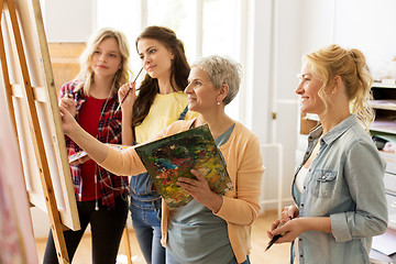 Image showing women with brushes painting at art school