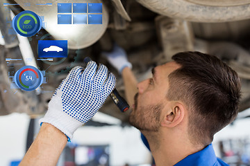 Image showing mechanic man or smith repairing car at workshop