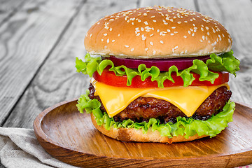 Image showing Tasty and appetizing hamburger cheeseburger