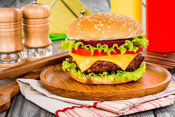 Image showing Tasty and appetizing hamburger cheeseburger