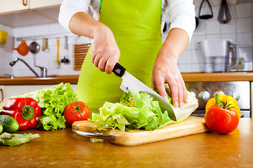 Image showing Woman\'s hands cutting vegetables