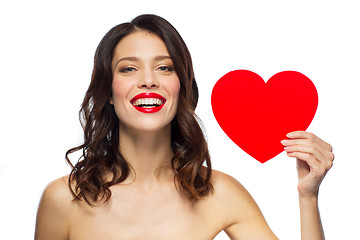 Image showing beautiful woman with red lipstick and heart shape