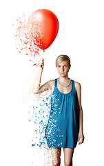 Image showing Collapsing and blowing woman with the red balloon