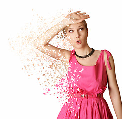 Image showing Woman in pink dress isolated on white background