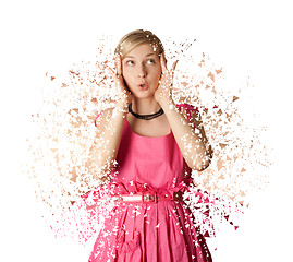 Image showing Woman in pink dress isolated on white background