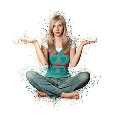 Image showing Woman in lotus pose with collapsing triangles