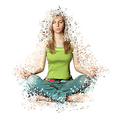 Image showing Woman in lotus pose with collapsing triangles