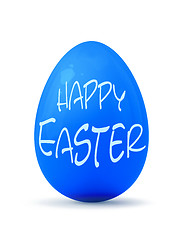 Image showing a blue easter egg and the text happy easter