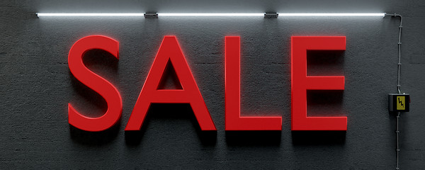 Image showing a underground wall with neon lights and word sale