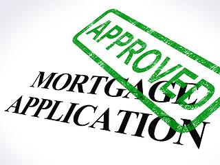 Image showing Mortgage Application Approved Stamp Shows Home Loan Agreed