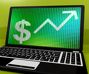 Image showing Dollar Sign And Up Arrow On Laptop For Earnings Or Profit