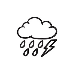 Image showing Cloud with rain and lightning bolt sketch icon.