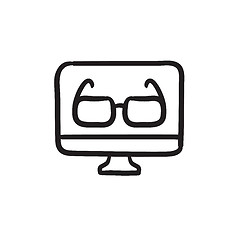 Image showing Glasses on computer monitor sketch icon.