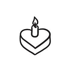 Image showing Heart-shaped cake with candle sketch icon.