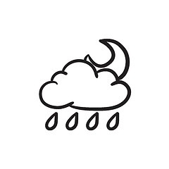 Image showing Cloud with rain and moon sketch icon.