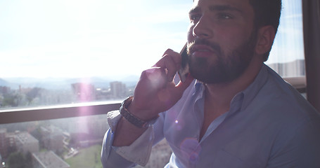 Image showing Business Man Talking On Cell Phone At Home