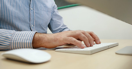 Image showing hands typing on computer keyboard in startup office