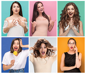 Image showing collage of photos of attractive smiling women