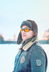 Image showing Vintage Portrait Of A Man In A Flight Jacket And Hat