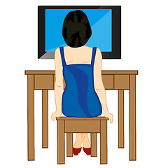 Image showing Girl looks television set