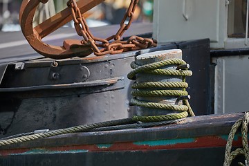 Image showing Mooring rope tied on a shipp