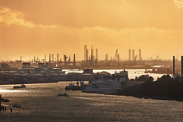 Image showing Rotterdam Port Dusk Panorma from Euromast