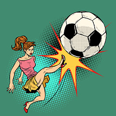 Image showing woman hits a soccer ball, football championship