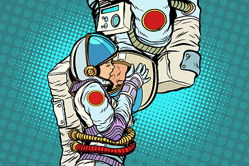 Image showing Kiss love couple male and female astronauts